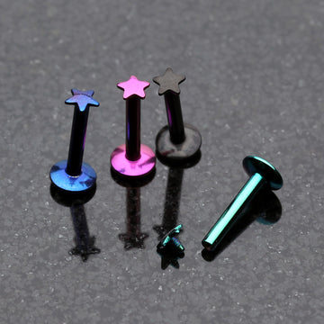 Detail View 1 of Colorline PVD Star Top Internally Threaded Labret-Blue